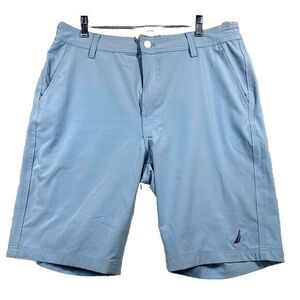 Nautica Shorts Mens Size 32 Blue‎ Polyester Pockets Chinos Dad Preppy Casual